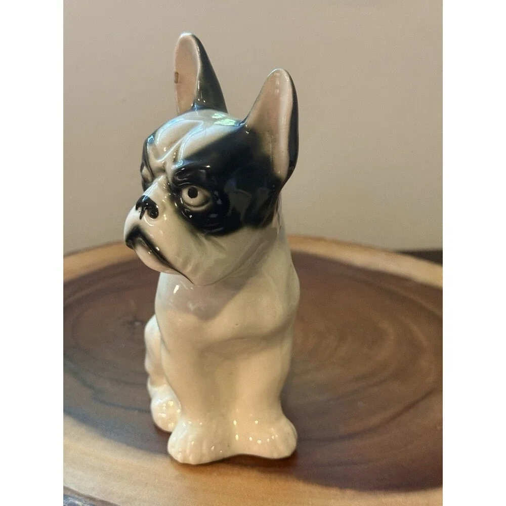 Vintage French Bulldog Statue Black & White 7 1/2” Tall